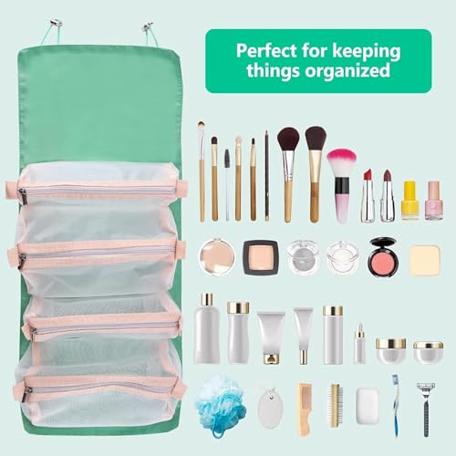 Image of Handcuffs Cosmetic Bag Roll Up Travel Toiletry Makeup Bag with 4 Removable Pouches Toiletries Organizer for Personal Care Make Up Cosmetics Accessories & Brushes