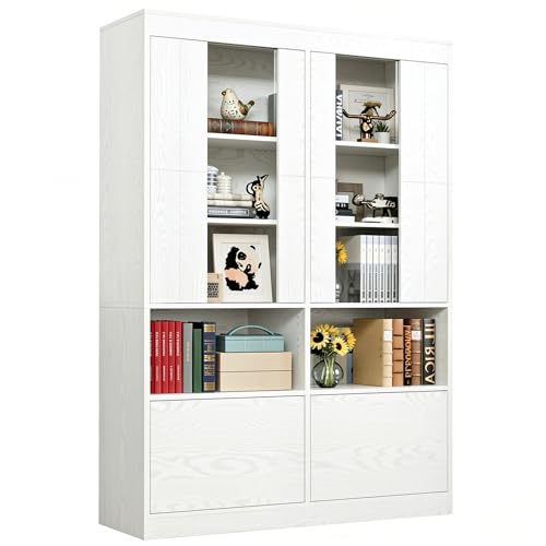IRONCK 43.3-Inch Bookshelf with Doors and Storage