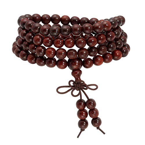 Image of Eigso 6mm 8 mm Natural Mala Beads Wristlets for Women Men 108 Lava Rocks Healing Tibetan Prayer Bracelet Necklace for Man Woman
