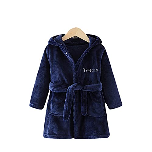 Peignoir à capuche en flanelle pour garçons et filles, bleu marine, 5-6 ans grande taille Cover