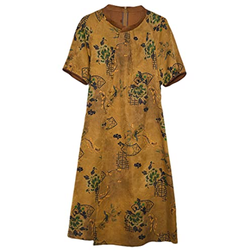 Robe ample jaune style chinois fluide et légère femme