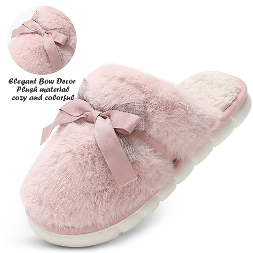 Cute Women's Memory Foam House Slippers - Fuzzy Plush Faux Fur Slippers with Bow Butterfly Tie - Anti-Skid Indoor/Outdoor Gifts for Women, Moms & Ladies3