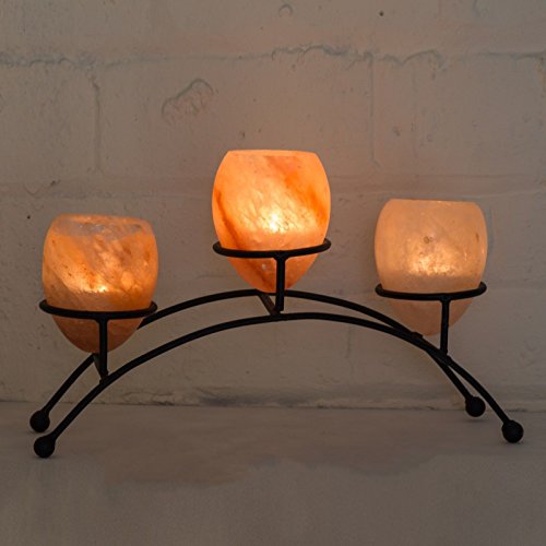 Klass Home Collection Himalayan Natural Rock Salt Three Egg-shape Crafted Wrought Iron...