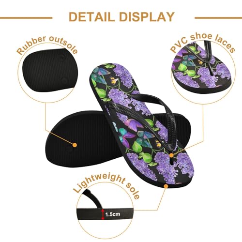 Butterfly Bee Purple Flip Flops for Beach Thong Sandals Anti-slip Lightweight Beach Shoes for Summer Outdoor Travel3