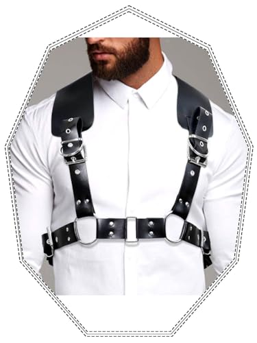 Fstrend Leather Harness for Men Black Shoulder Strap Hallowen Chest Belt Fashion Rave Body Accessory