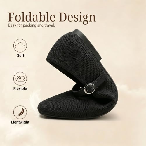 Image of FITORY Flats for Women, Mary Jane Ballet Square Toe Knit Ankle Strap Shoes