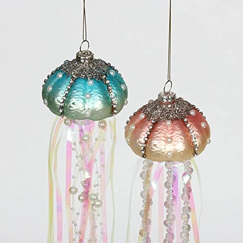 Avvikro 4 Pieces 13" Christmas Tree Hanging Ornaments Plastic Jellyfish Rhinestone Pearls Beaded Streamers Coastal Pendants Xmas Party Decoration Mini Christmas Tree Ornaments #TOP5