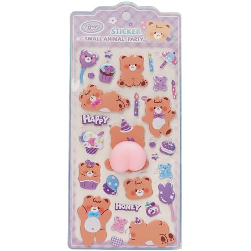 おしりシール ぷにぷに 桃尻 ハート型 スクイーズ風 3D 立体シール ぷにぷに触感 ストレス解消 手帳デコ スマホケース かわいい 動物 いぬ くま ねこ パンダ 重複なし (子熊)