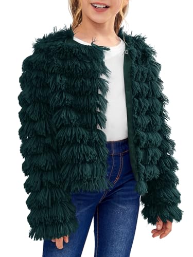 Image of Inorin Girls Open Front Cardigan Faux Fur Coat Warm Fuzzy Trendy Winter Vintage Parka Shaggy Party Outerwear Jackets Tops