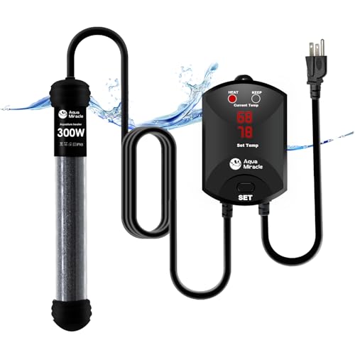 AquaMiracle Upgraded 300W Aquarium Heater Fish Tank Heater Turtle Heater Super Compact Aquarium Heater, Dry-Run/Overheating Protection and Memory Func