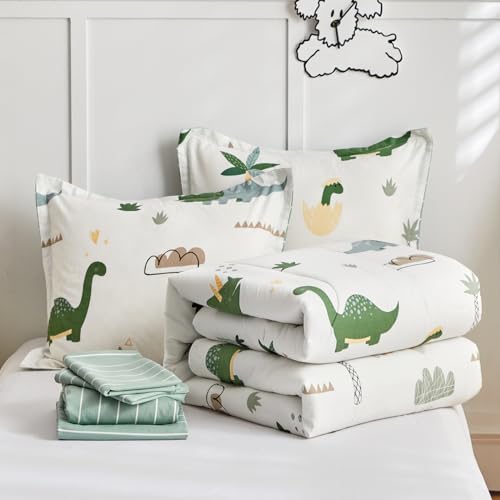 Joyreap JR-QMBIG46-T Bed In A Bag Cotton, Dinosaur Theme Fresh Green, Twin Size 6-Piece Cotton Bedding Comforter Set thumb #4