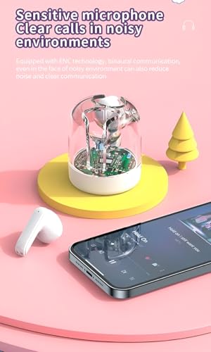 Image of Transparent Wireless Bluetooth Earbuds with RGB LED Charging Case, Touch Control, Hi-Fi Stereo Sound, ENC Noise Reduction, Type-C Fast Charging, TWS Earphones for Android & iOS (White)