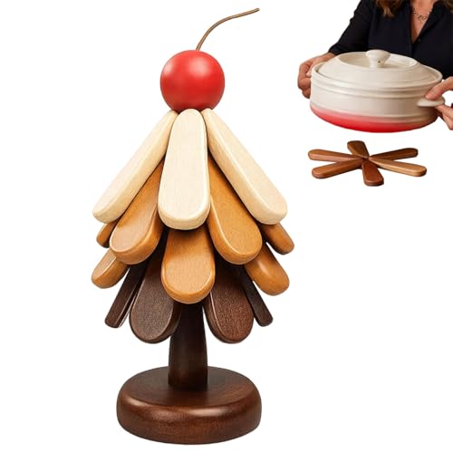 Salvamanteles De Madera En Forma De Arbol - 4 Piezas Plegable Antideslizante Salvamanteles | Mantel Individual Para Mesa Con Soporte | Para Encimera De Cocina Picnic Exterior Comidas Festivas Y Cocina