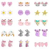 NEWITIN 15 Pairs Magnetic Stud Earrings for Girls Clip on Earrings Hypoallergenic Earrings Non Piercing Girls Earrings Cute Magnetic Earrings for Kids Women