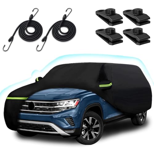 Image of for VW Atlas /Cross Sport (2017-2023) Waterproof Car Cover, 6 Layers 210T Sun Rain UV Dust Snow Protection Outdoor Atlas Full Car Cover with Windproof Gust Strap and Zipper Door-Black