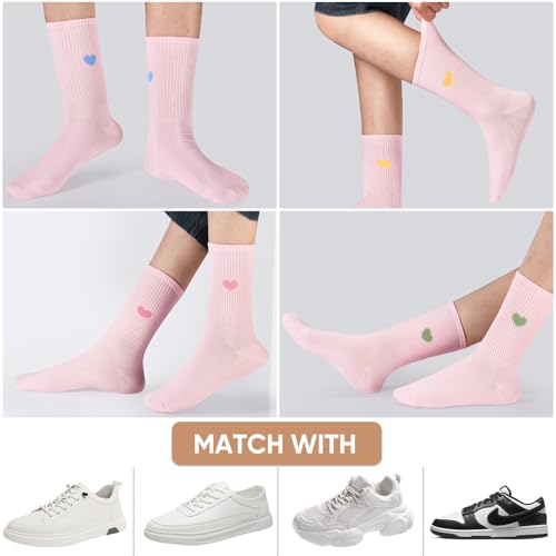 Image of Corlap Women's Cute Cotton Crew Athletic Running Socks - Ankle High, Novelty Fun Heart Design 5-Pairs (Gift Box)