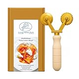 Double Pasta and Ravioli Cutter Wheel, 2 Separate Blades, 1 Festooned and 1 Smooth, Timeless Natural Wood Handle and Durable Brass Wheel