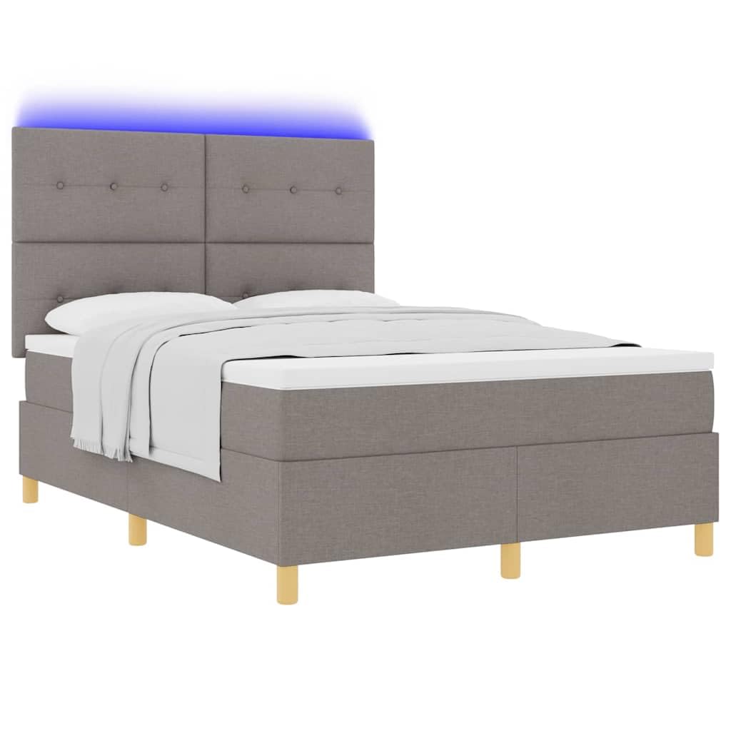 Łóżko z LED Ciemnoszary 140x200 cm | Łóżko z sprężyną LED Ciemnoszary 140 x 200 cm tkanina z regulowanym zagłówkiem i materacem do sypialni