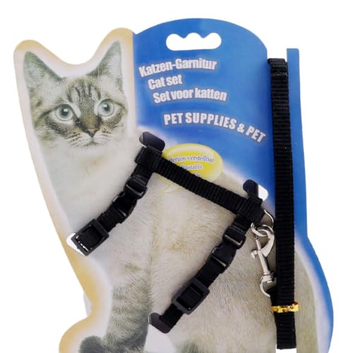 NHQZ Pettorina Gatto, Guinzaglio per Gatti, Pettorina per gatti, Pettorina Gatto Antifuga, Nero, 1 pezzo