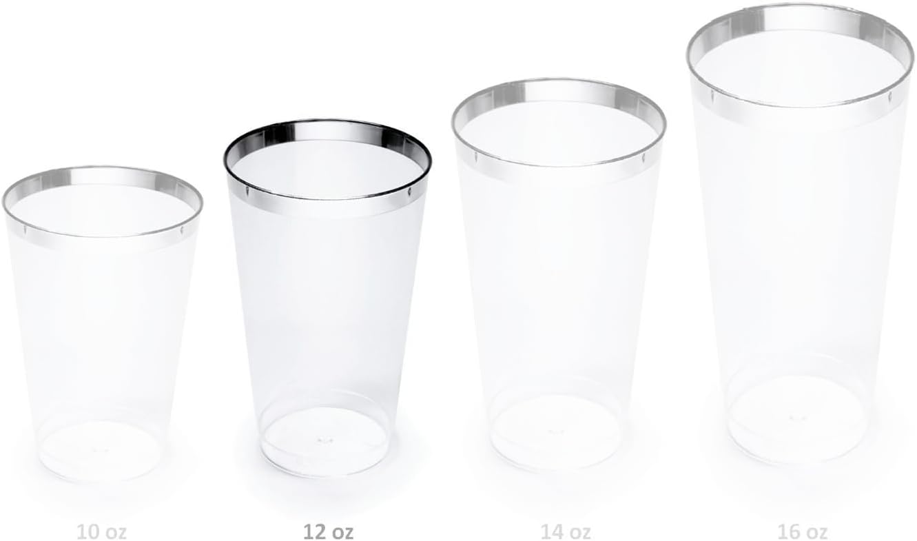 " OCCASIONS " 200 Piece set (25 Guests)-Wedding Plastic Plates & cutlery -Disposable heavyweight Dinnerware 10.5'', 8''+Silverware+10oz Cups+Napkins (Imperial in White & Blue & Silver)