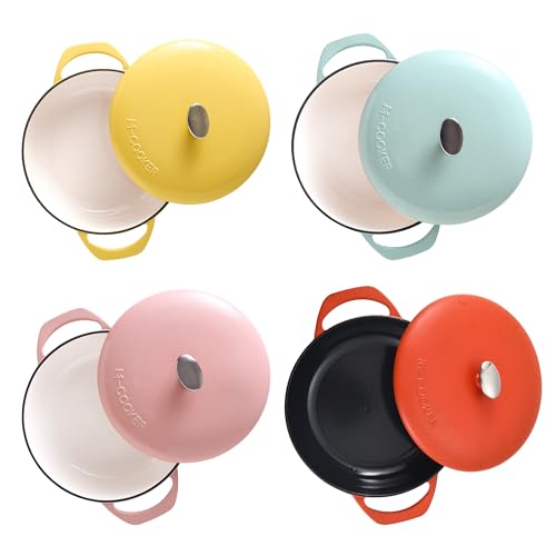 M-COOKER 3.8 Quart Enameled Cast Iron Braiser Pan with Lid,Covered Cast Iron Casserole Dish, Shallow Dutch Oven with Lid, Gift Idea for Family, Oven Safe (Yellow)