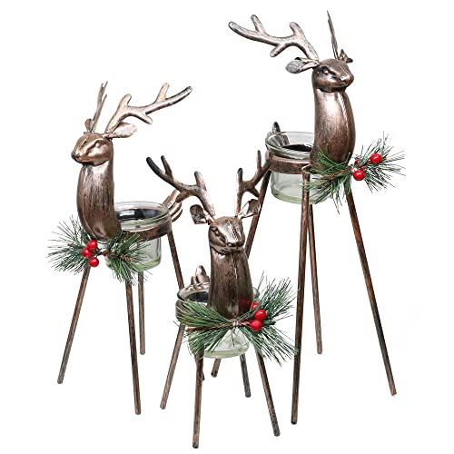 Aesto 3 Pack Metal Reindeer Tea Light Candle Holders, Christmas Deer Votive Candle Holder Set For Table, Christmas Decorations #TOP6