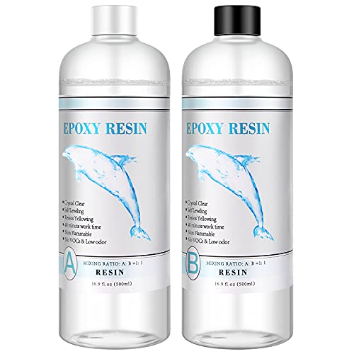 Epoxy Resin Crystal Clear Cast Resin Kit 34oz Non-Toxic Resin for Art,Jewelry,DIY Crafts,Cast and Coating(16.9oz/500ml Resin+16.9/500ml oz Hardener)