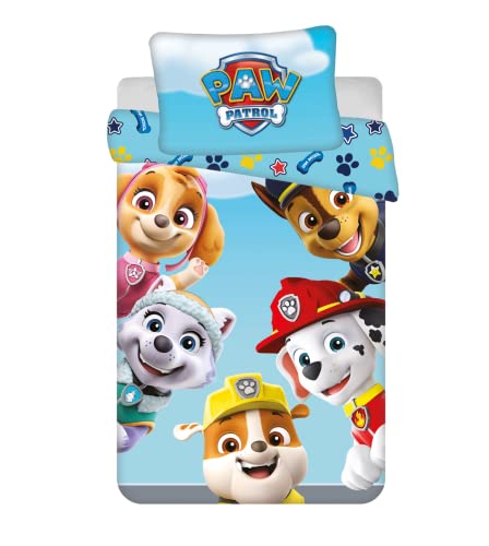 Jerry Fabrics Baby Kinder Bettwäsche Wendemotiv Paw Patrol Skye Everest Rubble Chase Marshall Team Bezug Bettdecke 100 x 135 cm + Bezug Kopfkissen 40...