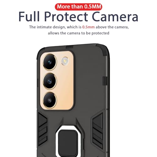 Image of Pikkme D5 Tough Armor Back Cover | 360 Protection Case | Ring Holder Stand Bumper Case for Vivo T3 5G / Vivo Y200e 5G (Black)