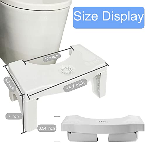 Poop Stool Adult Foldable Toilet Stool, Potty Stool For The Bathroom, Bathroom Stool With Freshener Space, Non-Slip Toilet Assistance Step Stool For Kids And Seniors, 7" Heavy Duty Plastic, White #TOP2