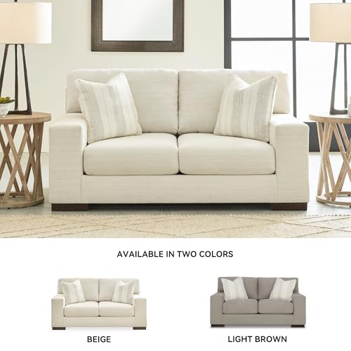 Image of Signature Design by Ashley Maggie Contemporary Upholstered Loveseat with Accent Pillows, Off-White