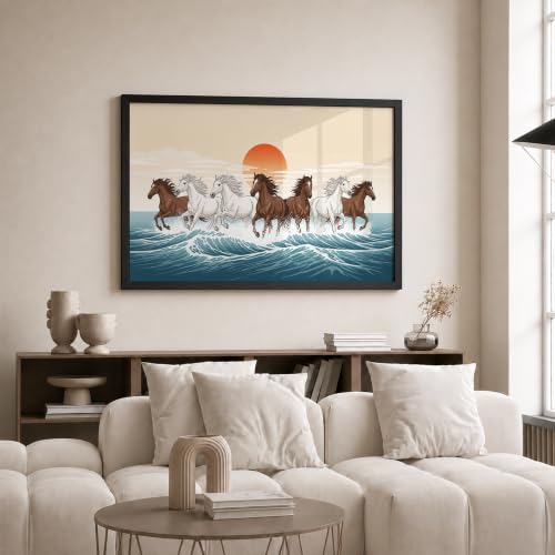 Image of Suneree 7 Horse Vastu Wall Painting (Landscape Collection) (Natural, Design 20, 33L x 25W cm)