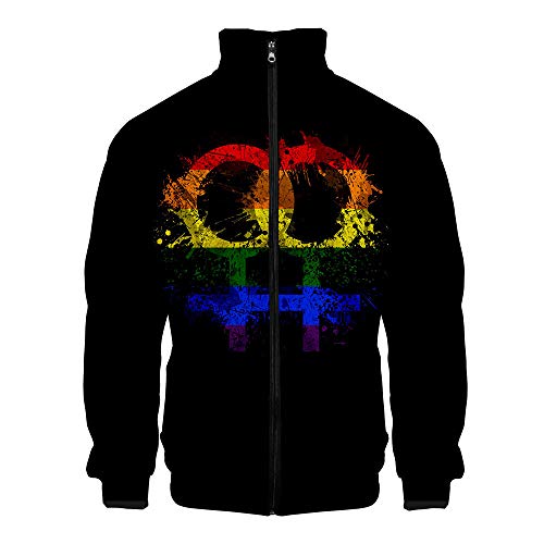 Yumenam Herren LGBT Gay Pride Sweatshirt 3D Gedruckter Regenbogen Langarm Reißverschluss Freizeitjacke Mantel Streetwear Outwear