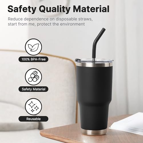 Image of Metal Straws for 30 oz Yeti Tumbler, 5 Pcs Reusable Stainless Steel Straws with Silicone Tip for BJPKPK, RTIC, WETOWETO, Beast 30 oz Tumbler, Cleaning Brush, 1 Portable Bag