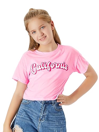 Image of Stylish Graffiti /Butterfly Graphic Crop Top for Girls -Cool Summer T-Shirt Soft Colorful 2-Pack Tees Size 6-18