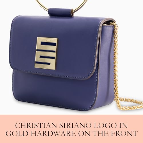 Image of Christian Siriano New York Women's Crossbody Bag Purse, Mini Flap Shoulder Handbag with Ring Handle and Chain Strap