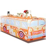 xbaiyanr 6Ft Groovy Bus Tablecloth,Hippie Birthday Party Decorations for 60s 70s Boho Themed Birthday,Baby Shower,Carnival Party Decorations