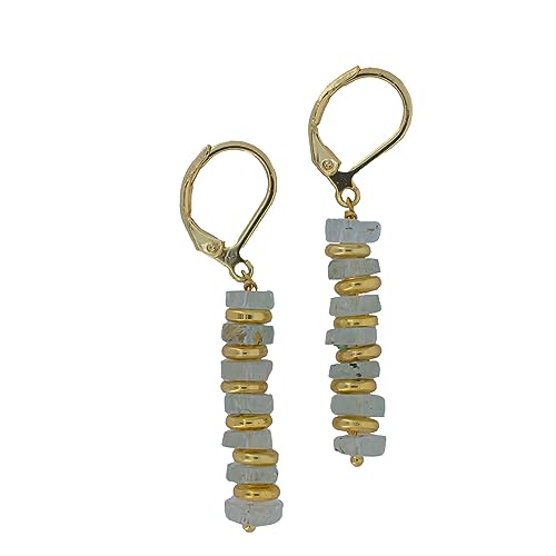 Boucles d'oreilles aigue-marine anti-allergie avec fermoir levier plaqué or 14K