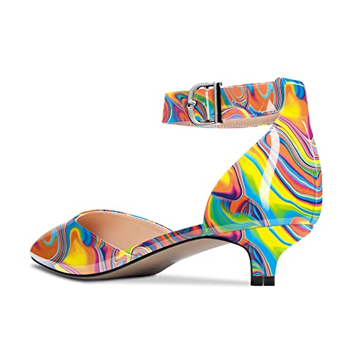 Image of Aachcol Women Kitten Low Heel Ankle Strap Pumps Pointed Toe Sandals Dress Shoes Party Office Wedding 1.5 Inch