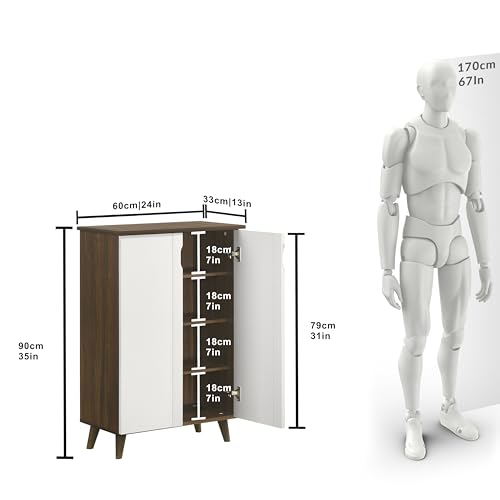 Image of DeckUp Plank Alvo 2-Door Engineered Wood Shoe Rack (Walnut and White, Matte Finish)