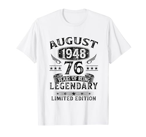 Regalo 76 Años Hombre Mujer Fabricado En Agosto 1948 Camiseta