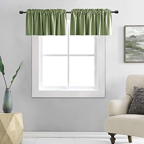 DONREN Sage Green Blackout Valances for Boys Room - Blackout Window Valances for Basement with Rod Pocket (42 by 12 Inch,2 Panels)