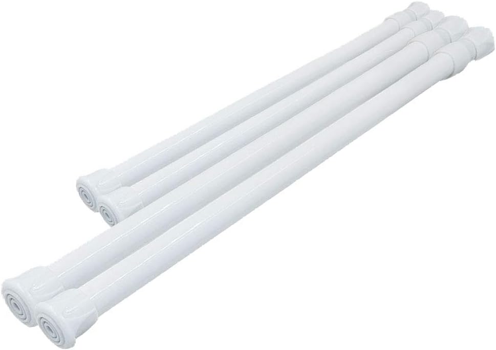 YUNGUI 4 Pack Tension Rods,Adjustable Spring Steel Cupboard Bars Small Curtain Rod Cabinet Curtains Closet Rod - 15.7" to 28" & 11.8" to 20" (Approx.),Two Size,White