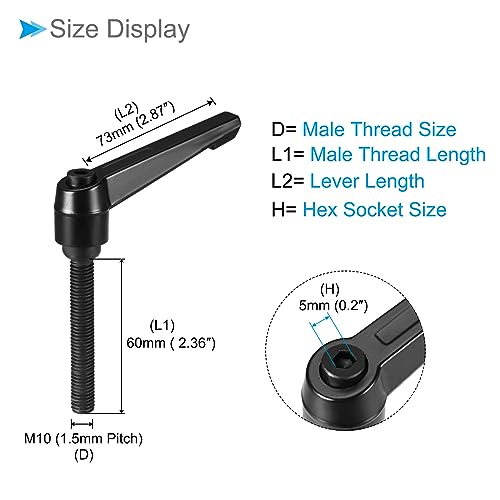 Image of Clamping Lever Handles, M10 x 60mm Male Thread, Adjustable Quick Release Locking Rotating Bolt Knobs Black - (Applications: for Lathe Machinery), 1-Piece
