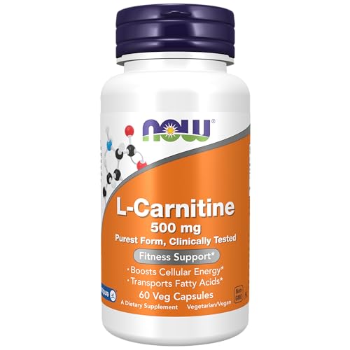 NOW Foods Supplements, L-Carnitine 500mg, Purest Form, Amino Acid, Fitness Support*, 60 Veg Capsules