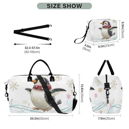 Travel Duffel Bag Penguin Art Winter Gym Bag Sports Tote Bag with Multiple Interior Pockets Shoulder Weekender Bag for Women Men with Toiletry Bag 20.5”x 7.9”x 13.83