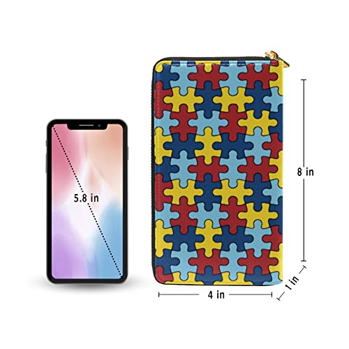 Chpgpug Women's Long Wallet,Autism Awareness Colorful Puzzle Piece Zippered Coin Purse,Pu Leather Clutch Wallet #TOP4