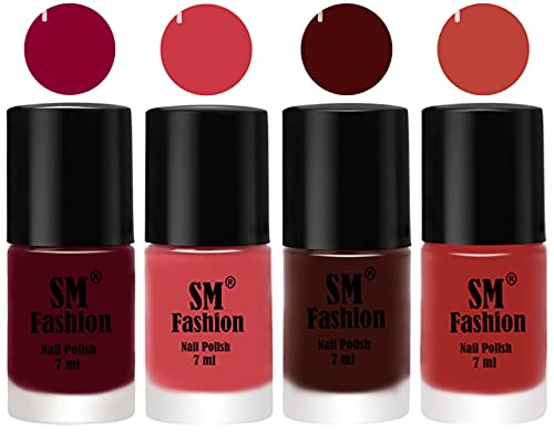 Image of Nail Polish Combo Set (Pack of 4) Quick Dry Gel Finish Nail Paint | Boysenberry,Punch Pink,Wine,Dark Nude | 7 ml Each