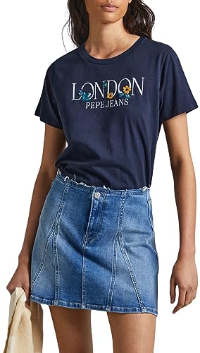 Pepe Jeans Velvet T-Shirt, Blue (Dulwich), M Mujer