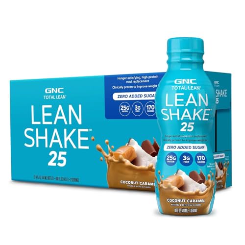 GNC Lean Shake 25 Protein Shake Clinically Proven Weight Management Meal Replacement 25g Protein with Zero Added Sugar Ready To Drink Coconut Caramel Pack of 12